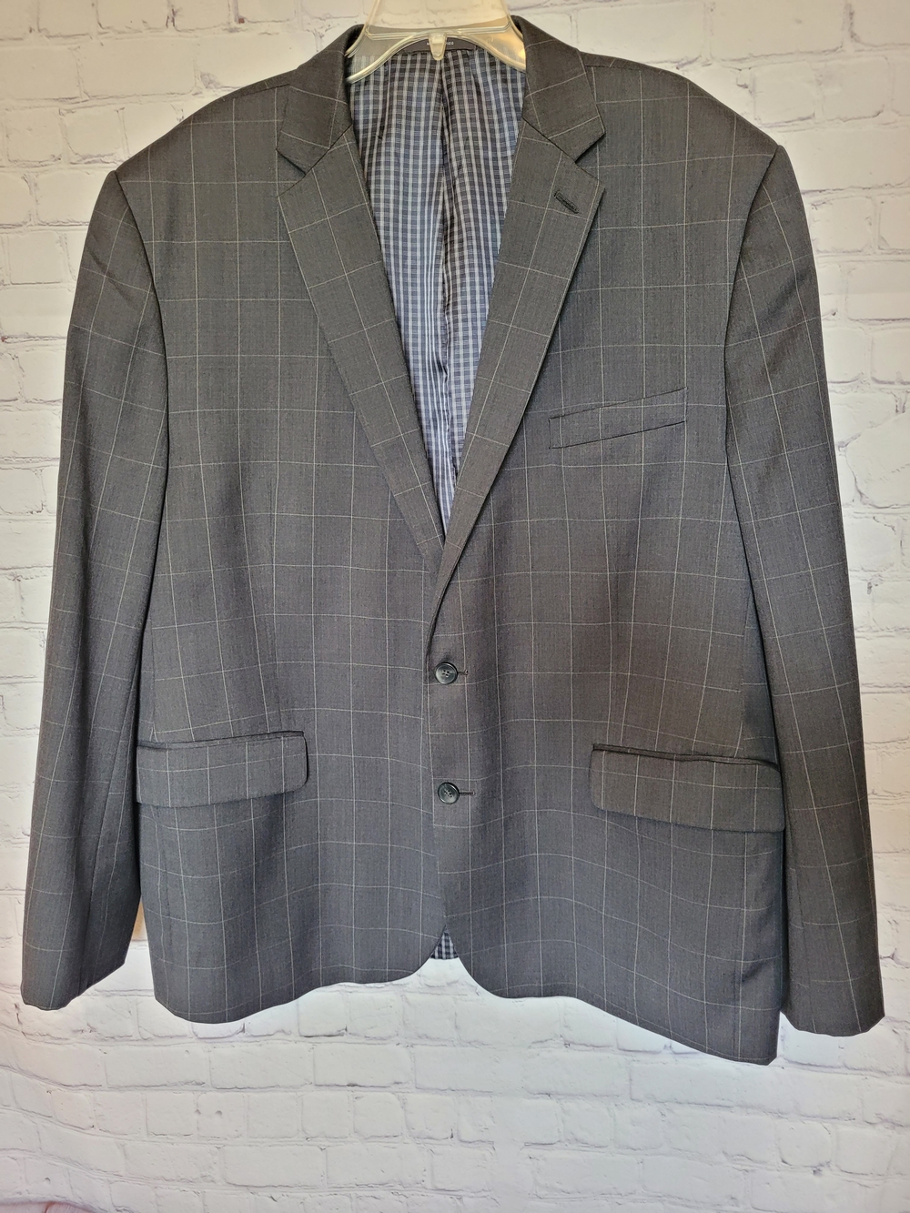 Joseph Abbound Size 50R Dark Gray Windowpane Wool Blazer Jacket Sportcoat